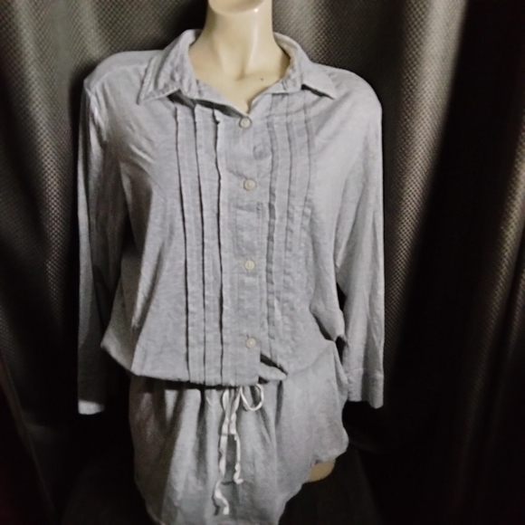 DNK M WOMEN'S GRAY DRAWSTRING 3)4 SLEEVE BLOUSE - Picture 1 of 3